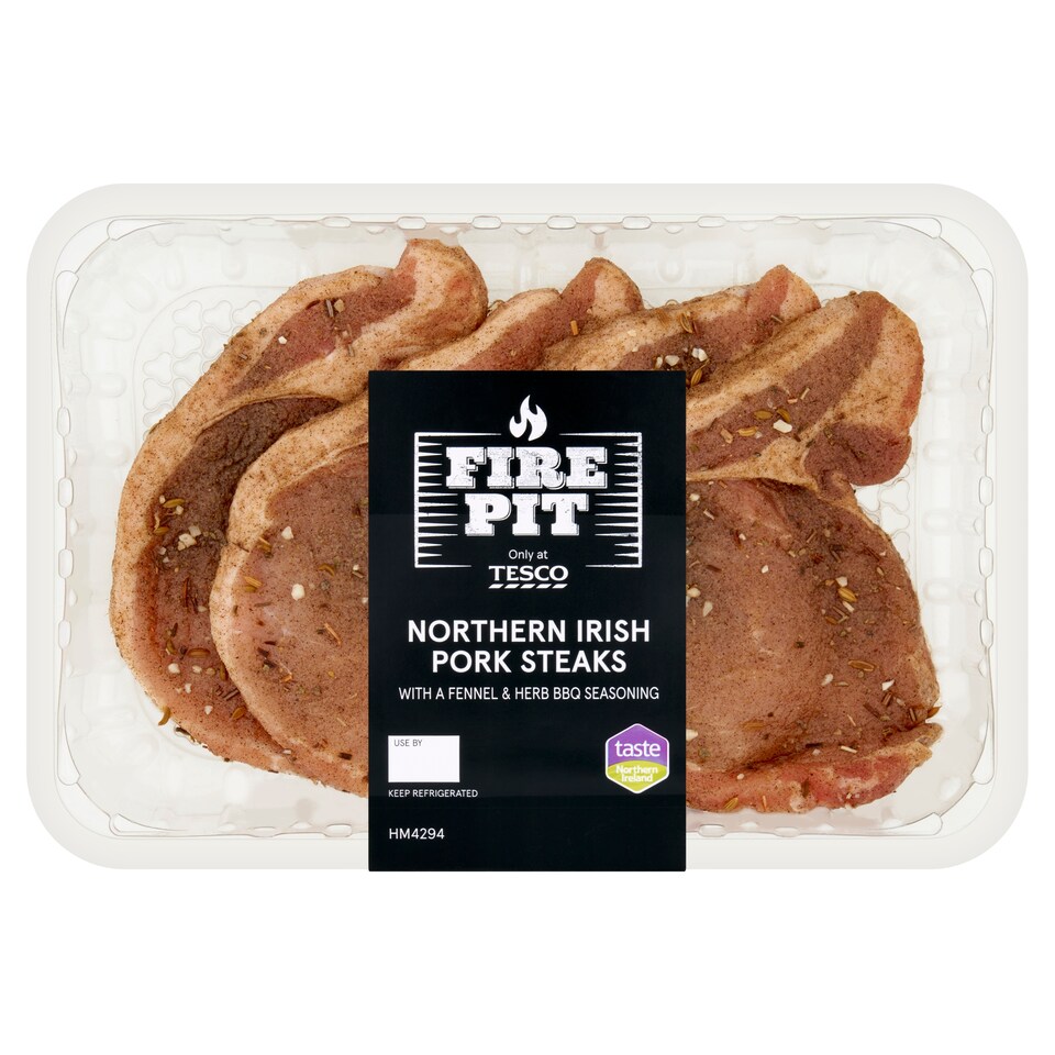 Tesco Fire Pit Northern Irish Pork Steaks with a Fennel and Herb BBQ seasoning 400g