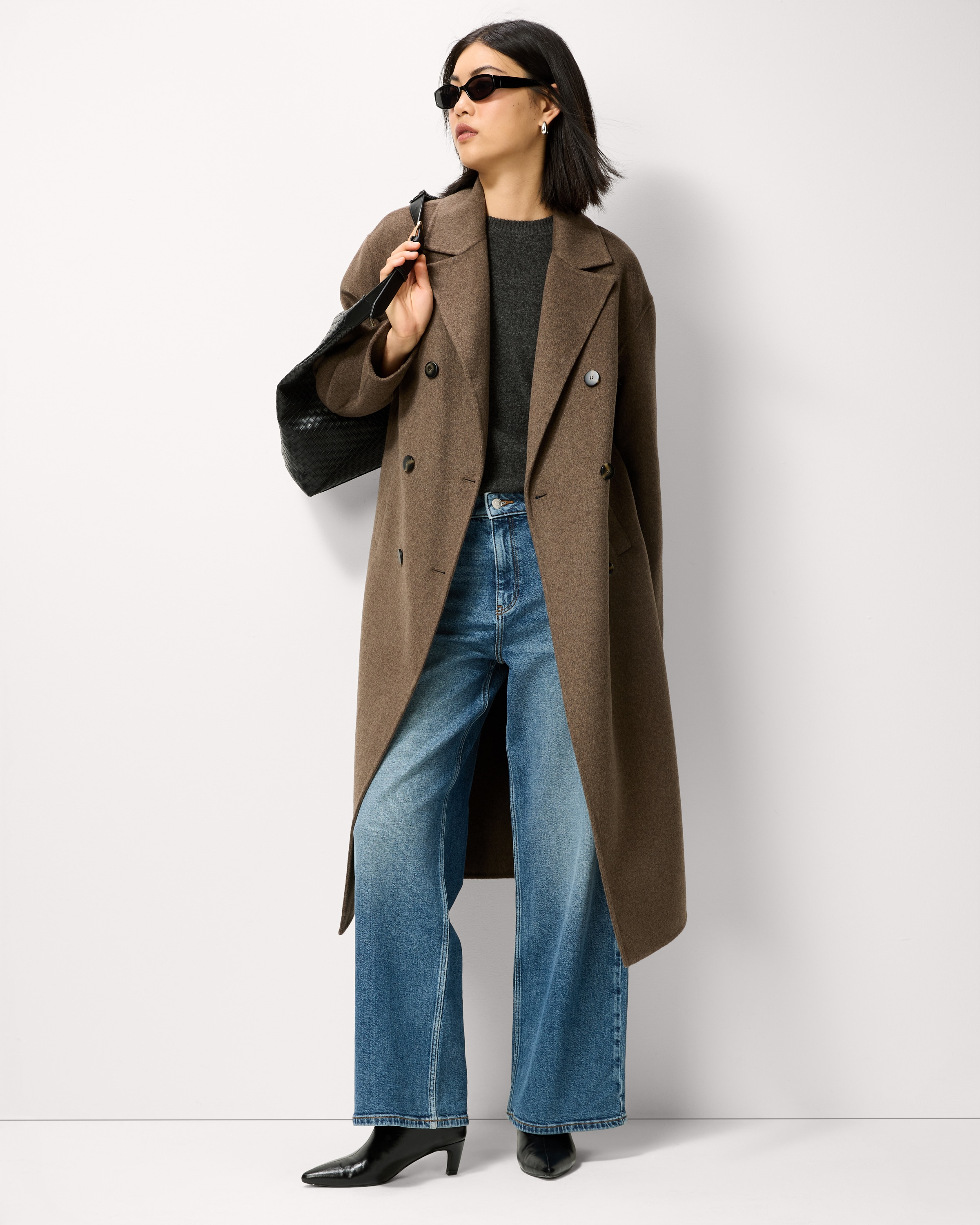 F&F Wool Blend Double Breasted Coat in Neutral