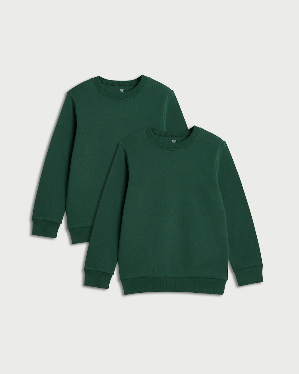 image 1 of F&F School Unisex 2-Pack Cotton Rich Sweatshirts in Green