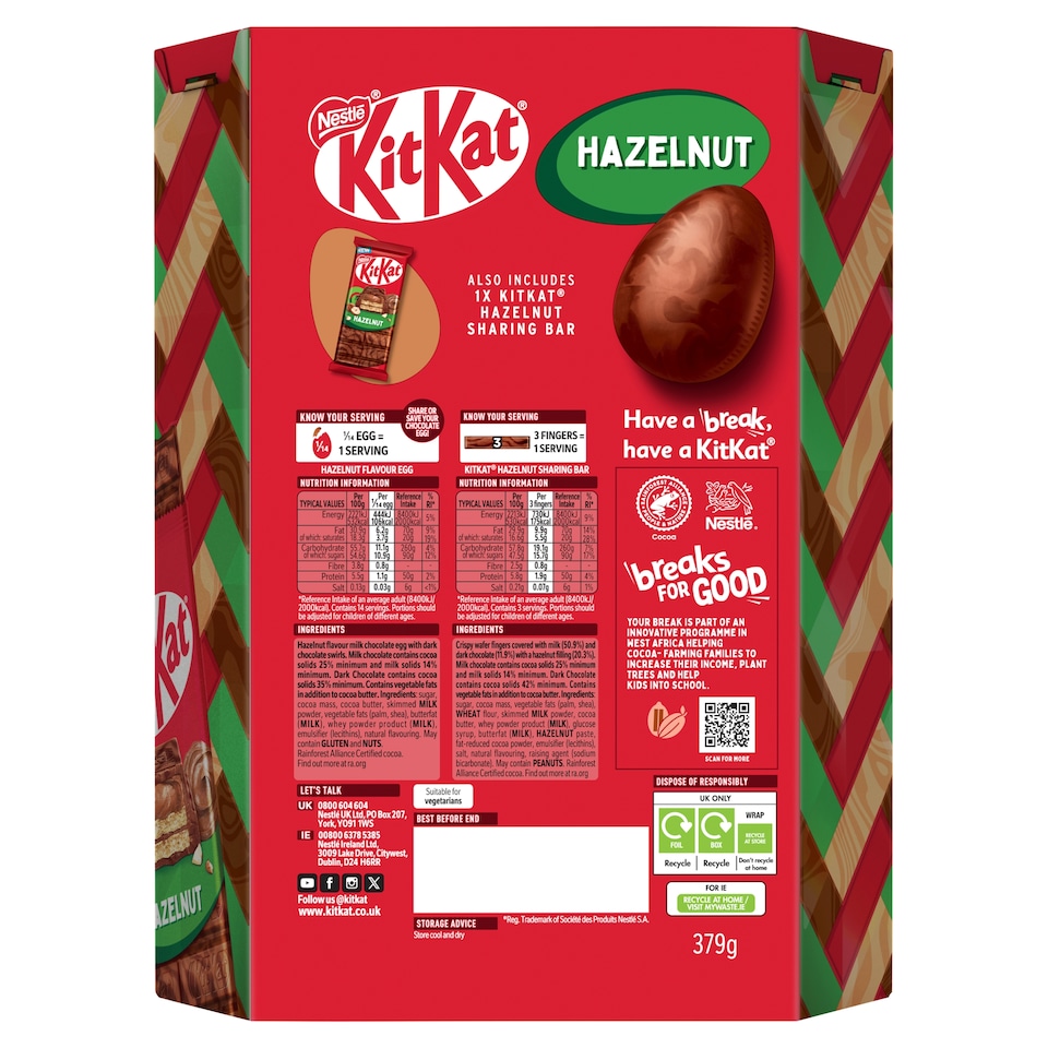 image 1 of Kit Kat Hazelnut Flavour Chocolate Easter Egg 379g