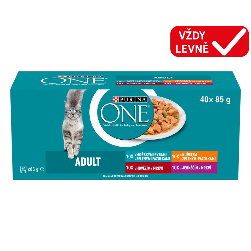 Obrázek 1 pro produkt Purina ONE Adult kapsičky pro kočky jehněčí, mořské ryby, kuře, hovězí ve šťávě 40 x 85g