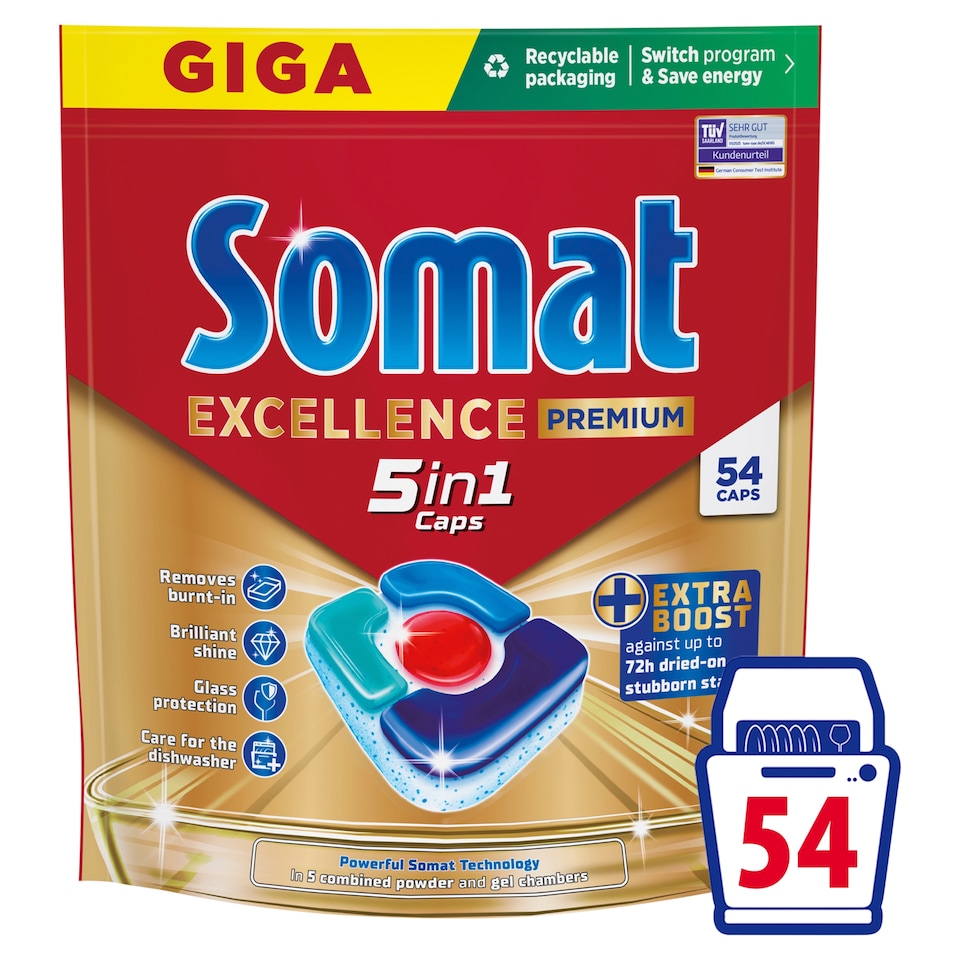 Somat Excellence Premium 5in1 Caps kapsle do automatické myčky na nádobí 54 ks 1053g
