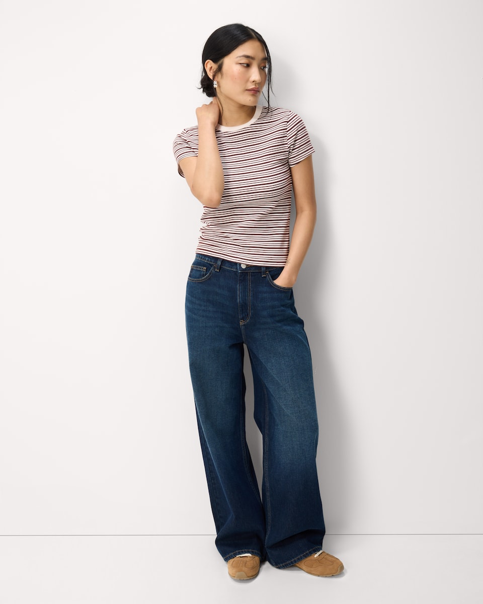 image 1 of F&F Cotton Rich Striped T-Shirt in Multi Brown