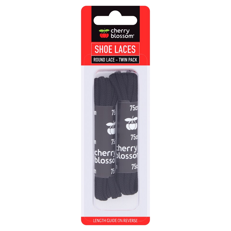 Cherry Blossom Round Shoe Laces Twin Pack Black 75Cm