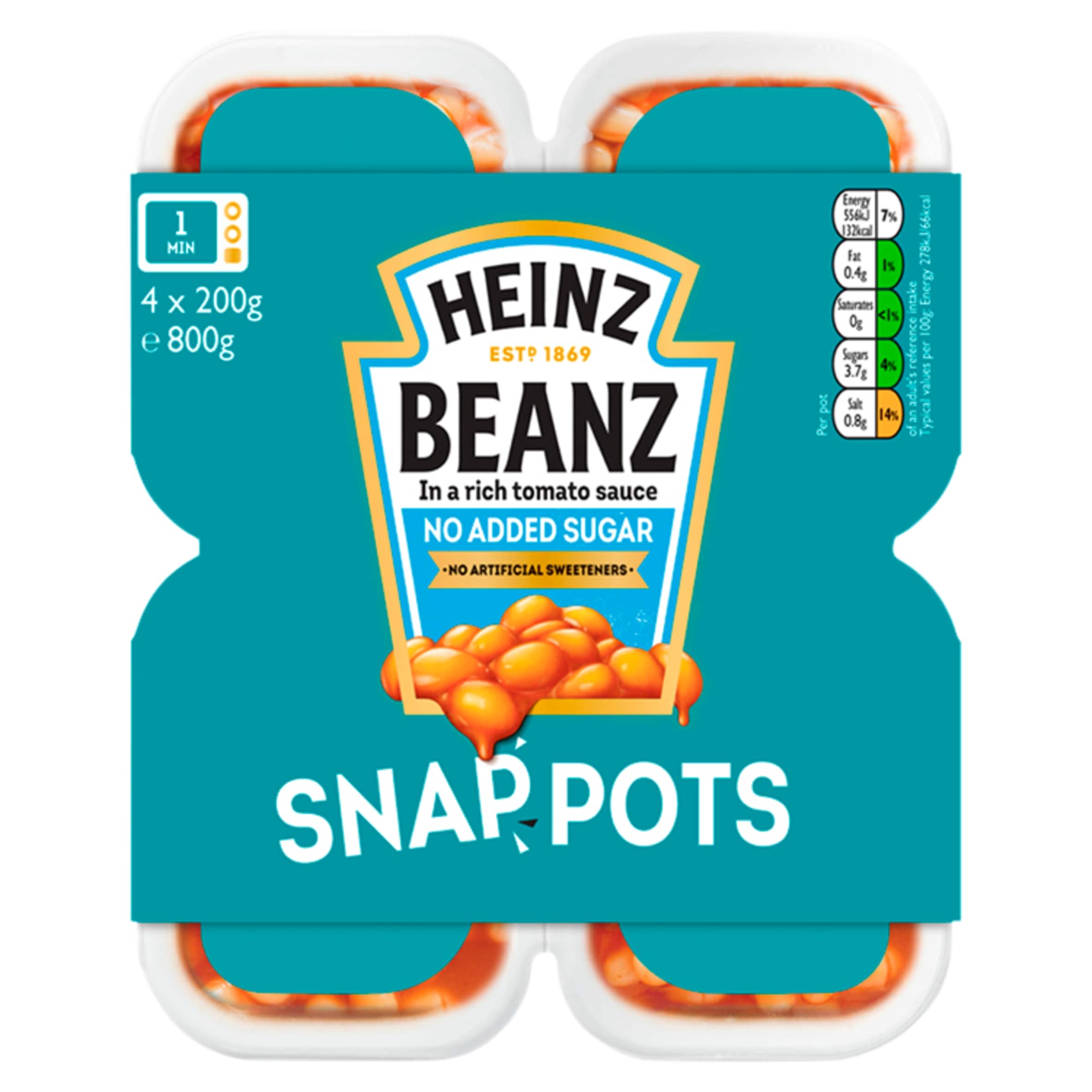 Heinz No Added Sugar Beanz Snap Pots 4 x 200g