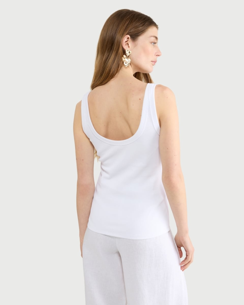 image 1 of F&F Cotton Rich Ribbed Scoop Neck Vest in White