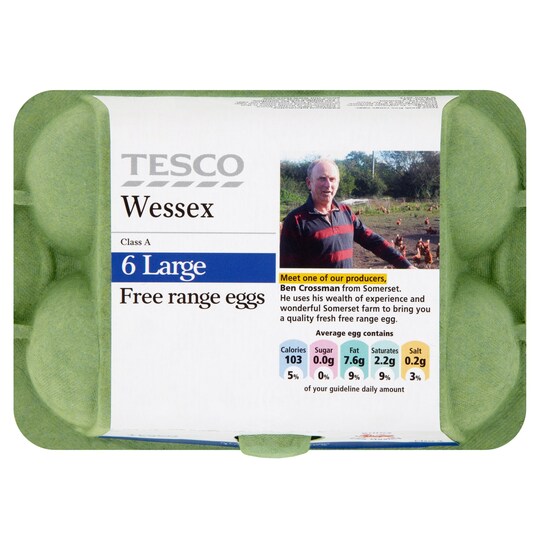 Tesco F/RNGE Eggs LGE 6 Pk Tesco Groceries