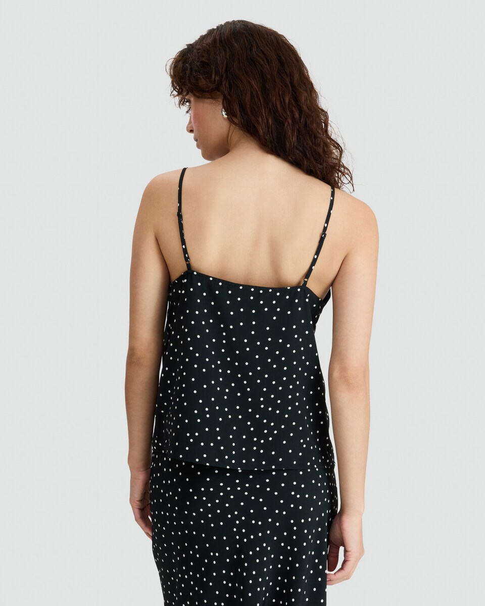 image 1 of F&F Polka Dot Lace Trim Cami in Multi Black