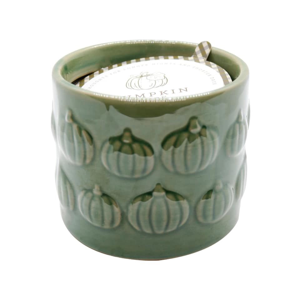 F&F Home Green Autumn Ceramic Embossed Pumpkin Candle 320g