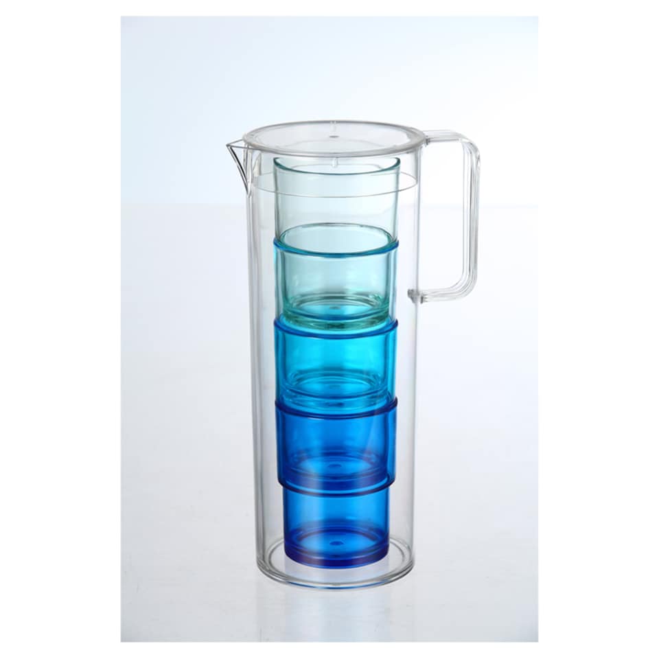 Tesco Blue Jug With Stacking Tumblers