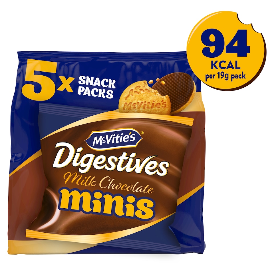 McVitie's Digestives Milk Chocolate Mini Biscuits Snack Multipack 5x19g