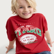 F&F Boys Pure Cotton Cymru Oversized Fit T-Shirt in Red