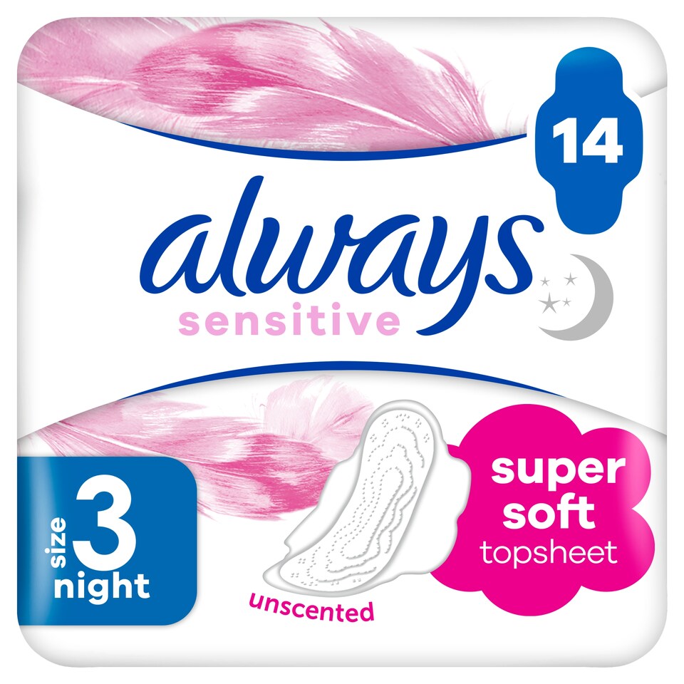 obrázok 1 z Always Ultra Sensitive Night Hygienické Vložky S Krídelkami (Veľkosť 3) 14 ks