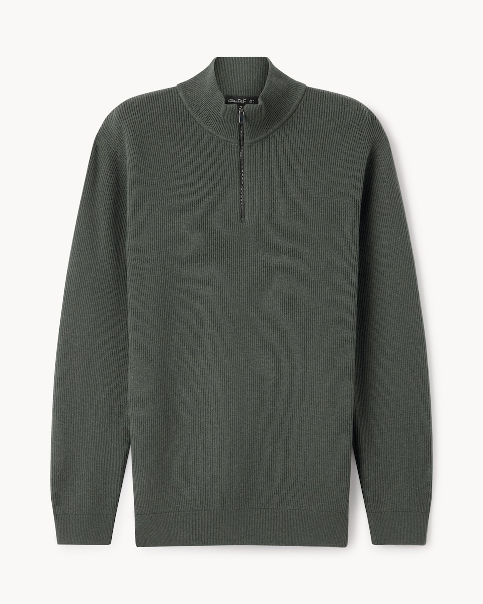 image 1 of F&F Ribbed Half Zip Jumper in Green