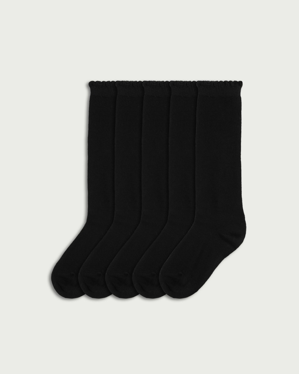 F&F Girls 5-Pack Cotton Rich Knee High Socks in Black