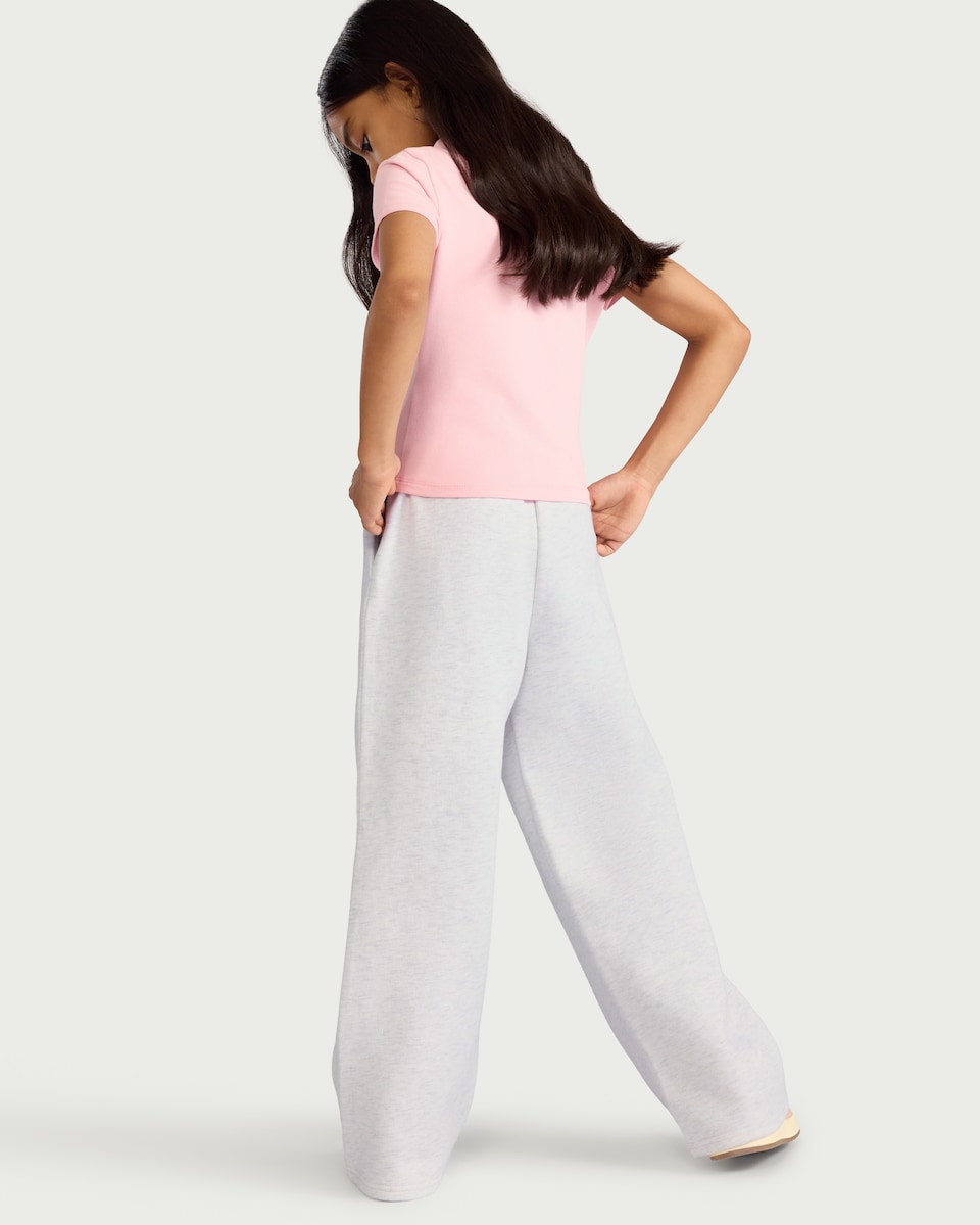 image 1 of F&F Girls Cotton Rich Wide Leg Joggers in Grey