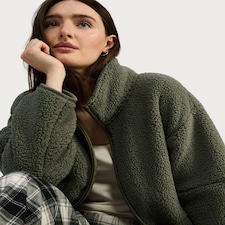 F&F Fleece Zip Up Pyjama Top in Khaki