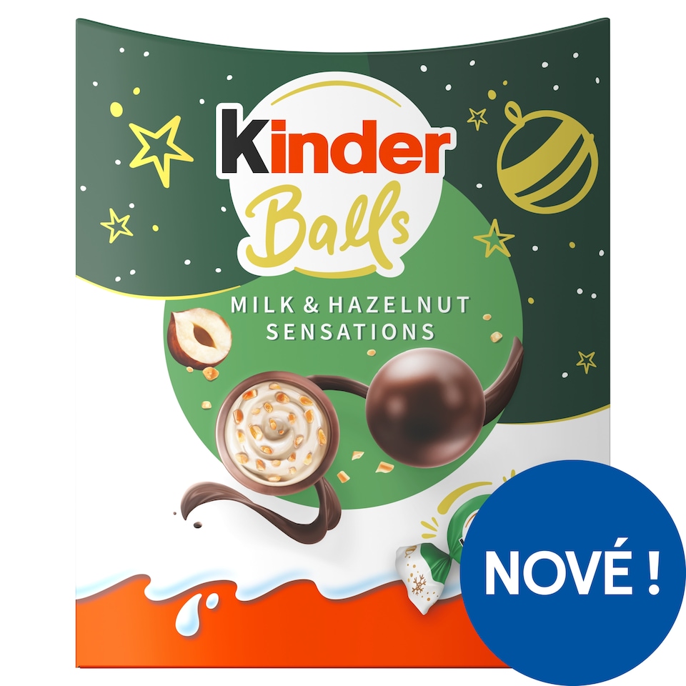 Kinder Kuličky z jemné mléčné čokolády s mléčnou náplní a kousky lískových ořechů 10 ks 90g