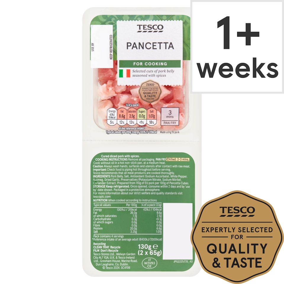 image 1 of Tesco Italian Unsmoked Pancetta 2 X65g