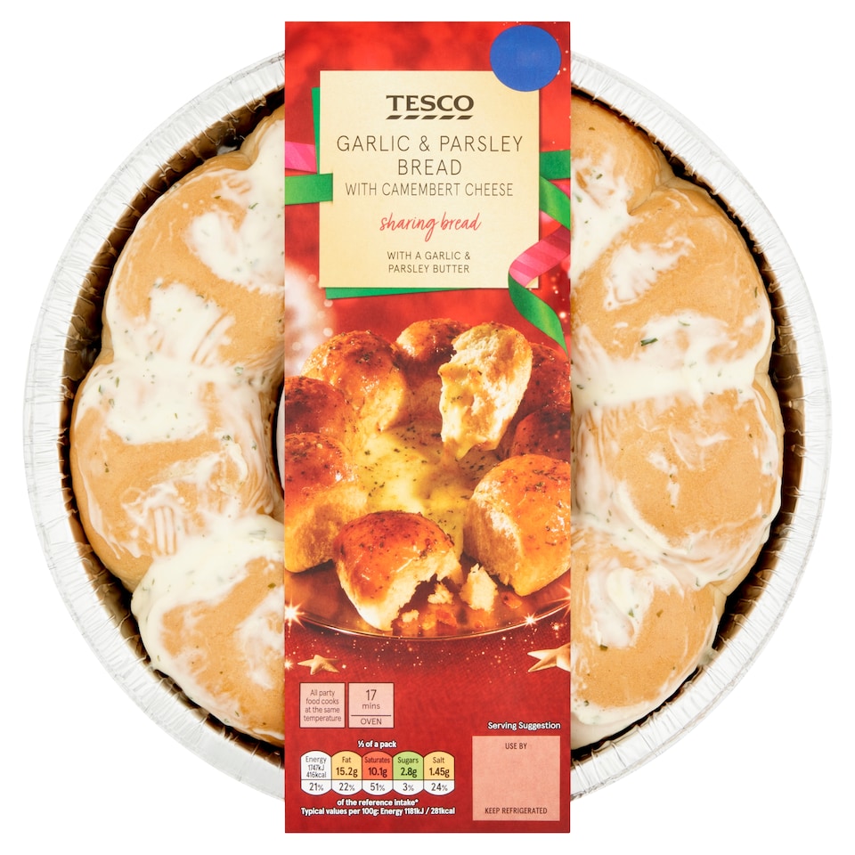 TESCO GARLIC & PARSLEY BREAD WITH CAMEMBERT CHEESE 465G