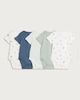 image 1 of F&F Baby 5-Pack Pure Cotton Dinosaur Print Short Sleeved Bodysuits in Blue