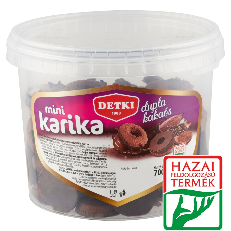 Detki Mini Karika kakaós teasütemény kakaós étbevonómasszával félig mártva 700 g