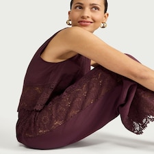 F&F Floral Co-ord Beach Trousers in Burgundy