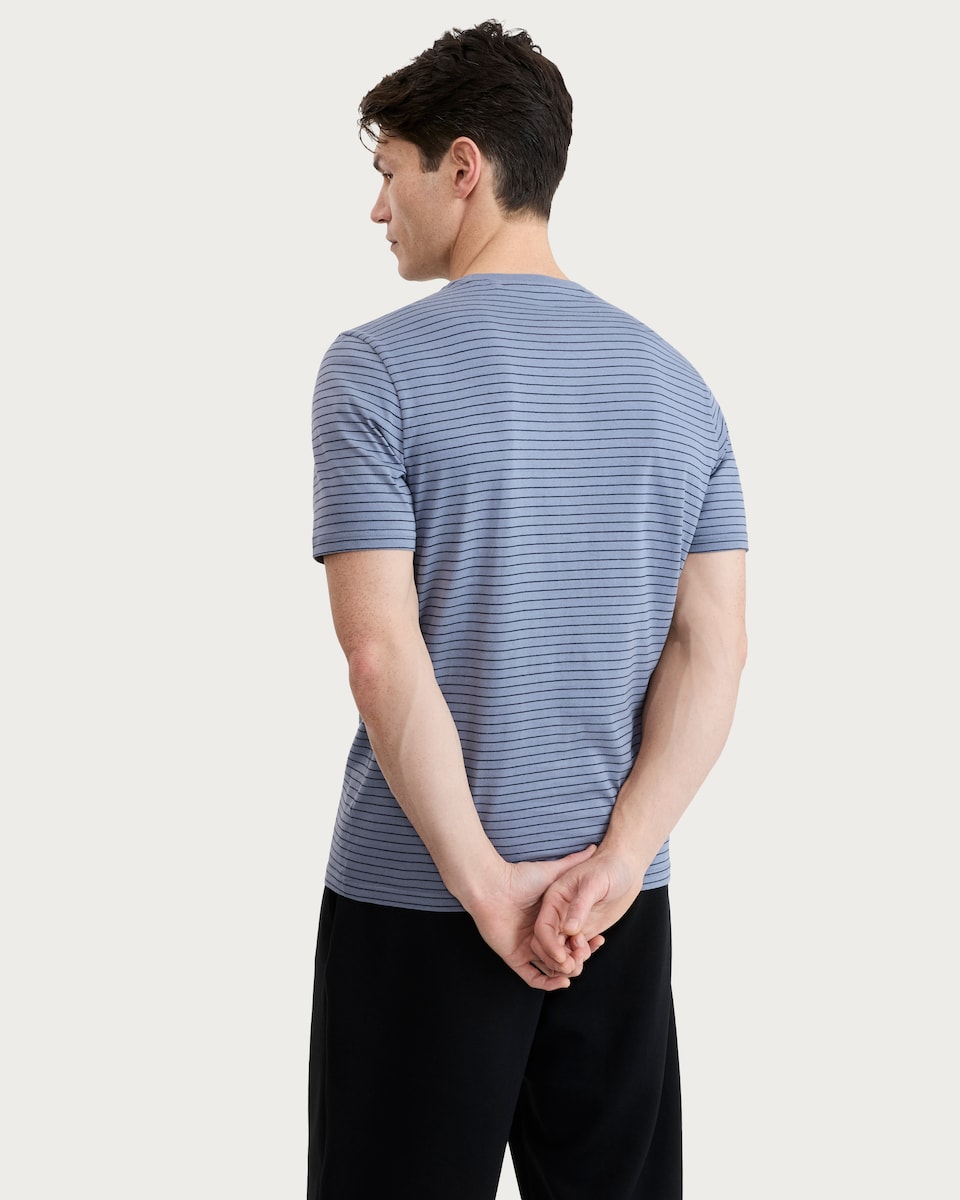 image 1 of F&F Pure Cotton Stripe Print Slim Fit T-Shirt in Blue