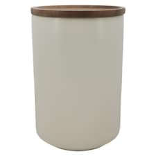 Tesco Taupe Stoneware Food Storage Cannister Acacia Lid Large