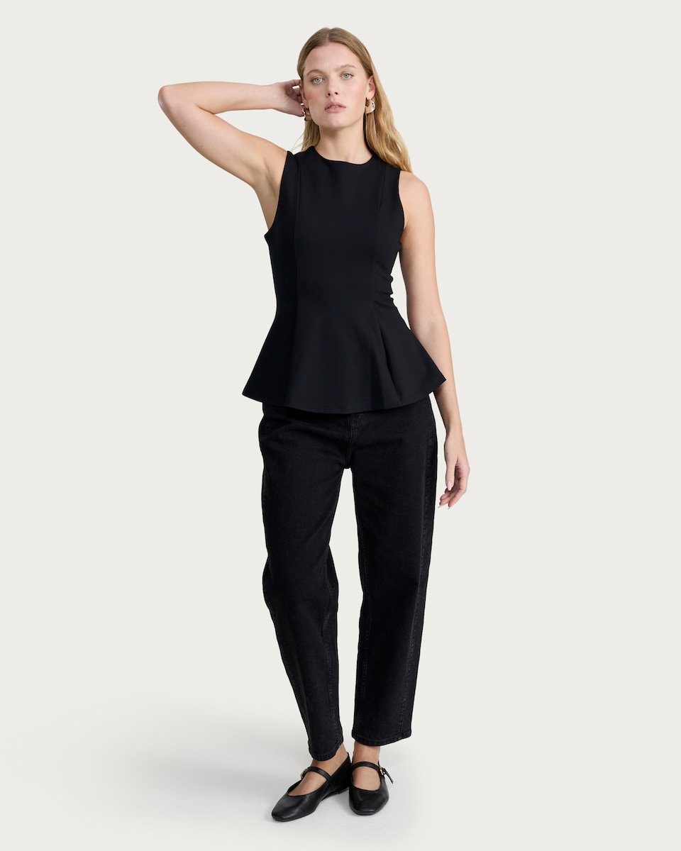 image 1 of F&F Ponte Peplum Hem Top in Black
