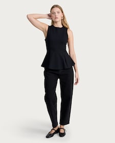 F&F Ponte Peplum Hem Top in Black