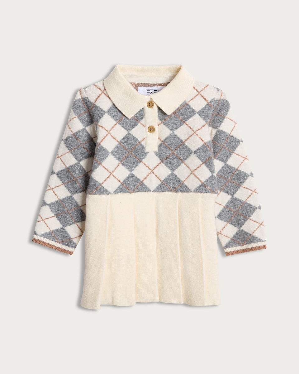 image 1 of F&F x Samantha Faiers Argyle Knit Collared Dress in Grey Marl