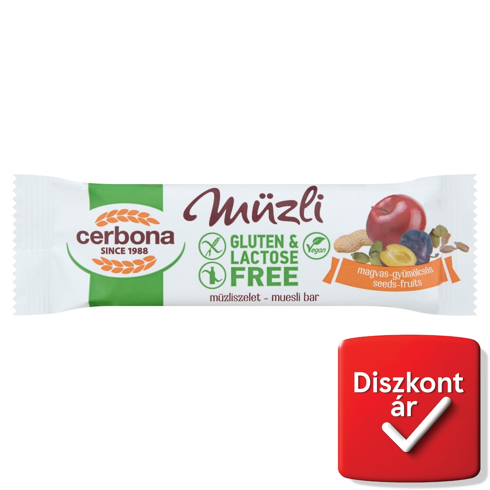 Cerbona gluténmentes, laktózmentes magvas-gyümölcsös müzliszelet 35 g  1. kép