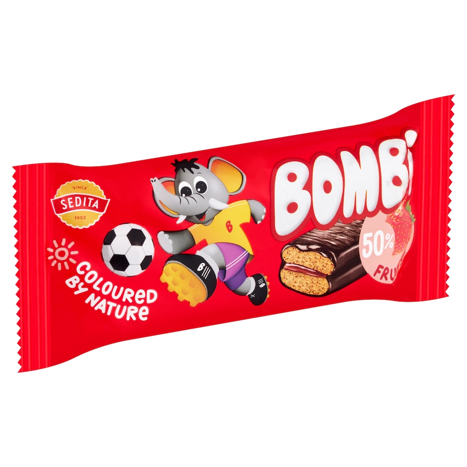 image 1 of Bombi Puszedli Dipped in Cocoa Coating with Mixed Fruit and Strawberry Filling 50 g