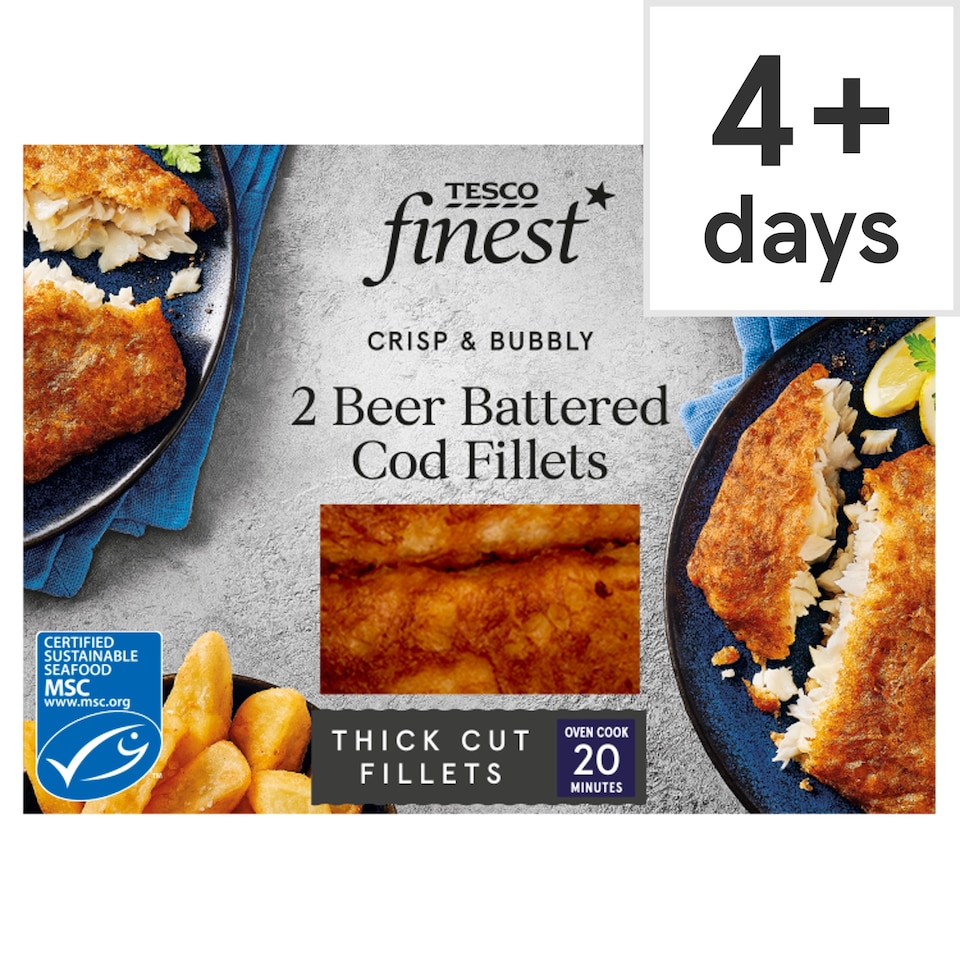 Tesco Finest 2 Beer Battered Cod Fillets 380G