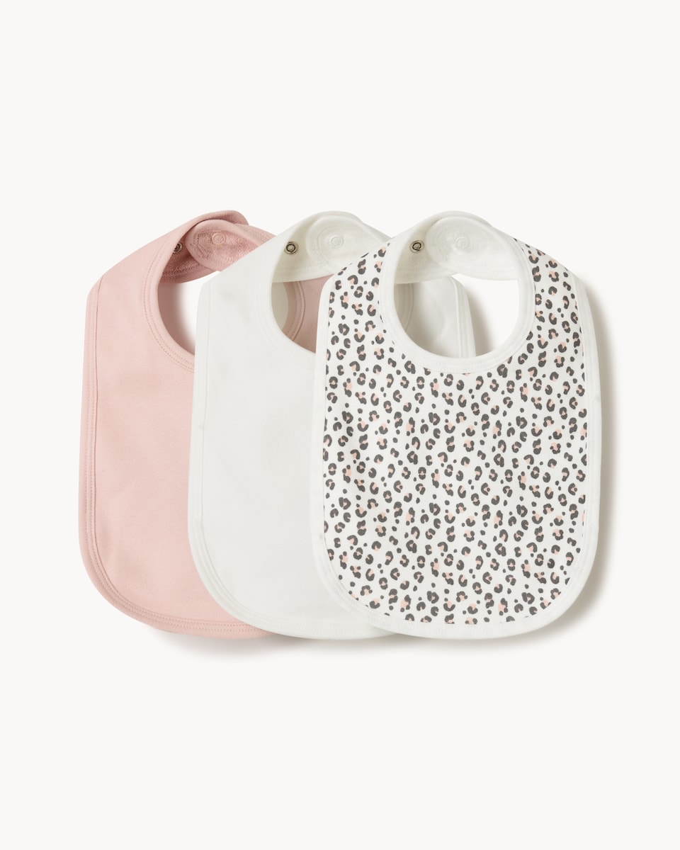 image 1 of F&F Baby 3-Pack Pure Cotton Leopard Print Bibs in Pink