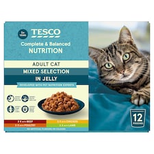 Tesco Adult Cat Food Mixed Selection In Jelly 12X100g