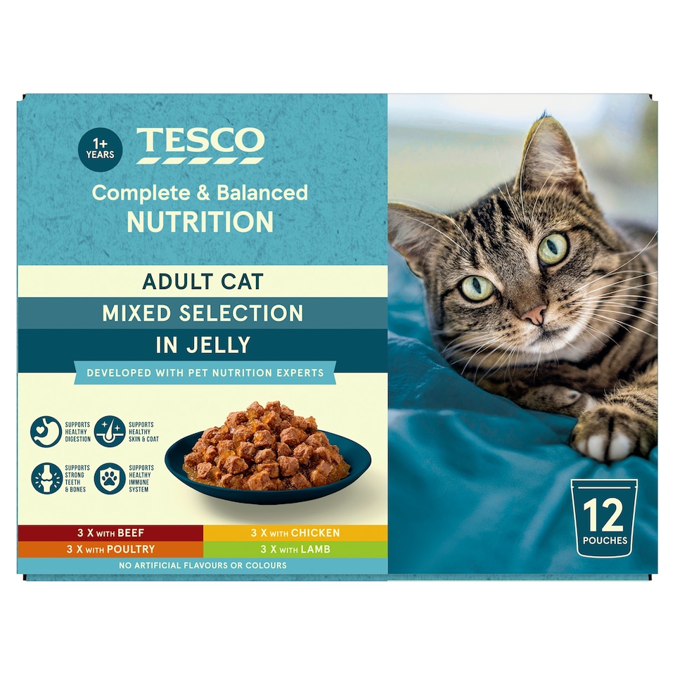 Tesco Adult Cat Food Mixed Selection In Jelly 12X100g