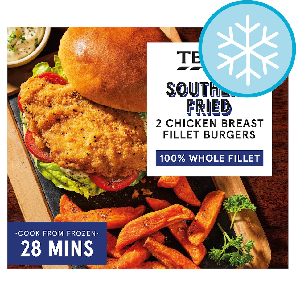 Tesco Southern Fried 2 Chicken Breast Fillet Burgers 210g