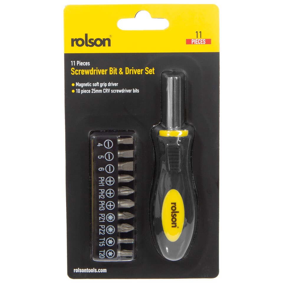 Rolson Screwdriver Bit & Driver Set 11 Piece