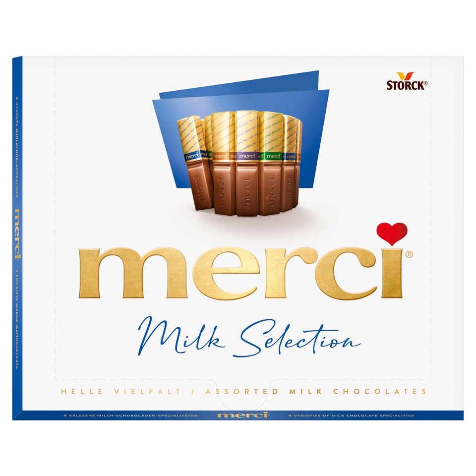 merci Milk Selection výber plnených a neplnených praliniek z mliečnej čokolády 250 g