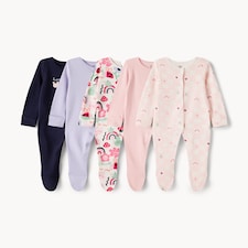F&F Baby 5-Pack Pure Cotton Printed Sleepsuits in Multi