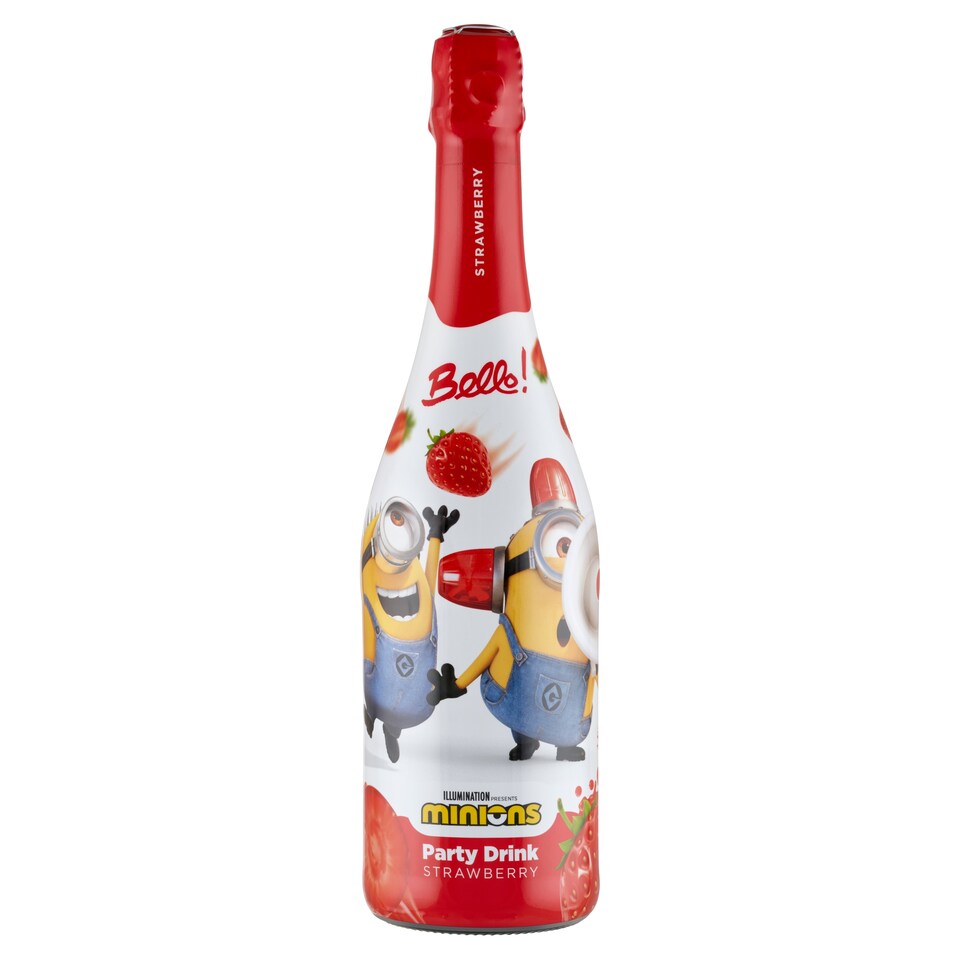 Bello! Minions Party Drink Strawberry Flavored Carbonated Soft Drink 750 ml