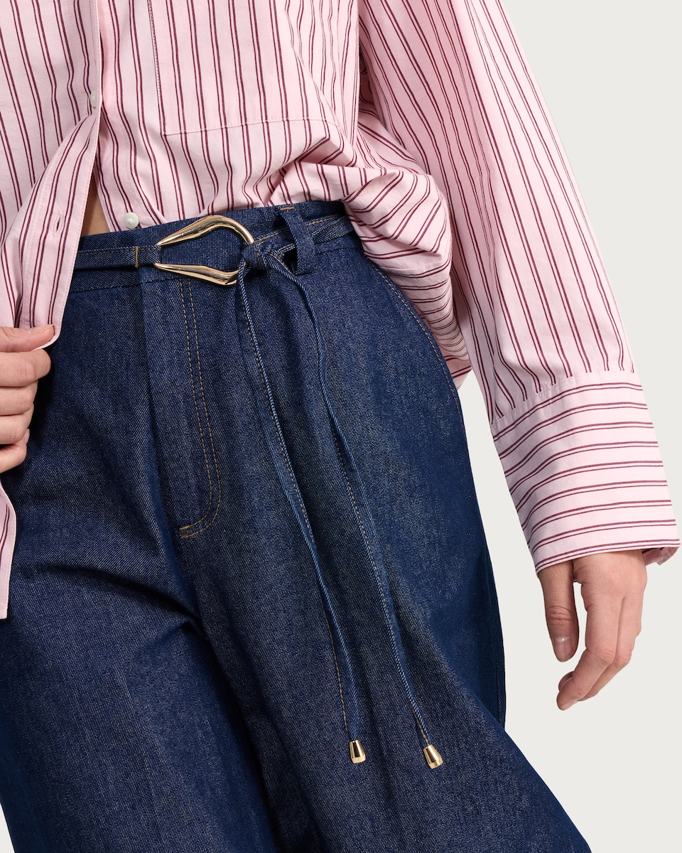 image 1 of F&F Wide Leg Belted Jeans in Navy