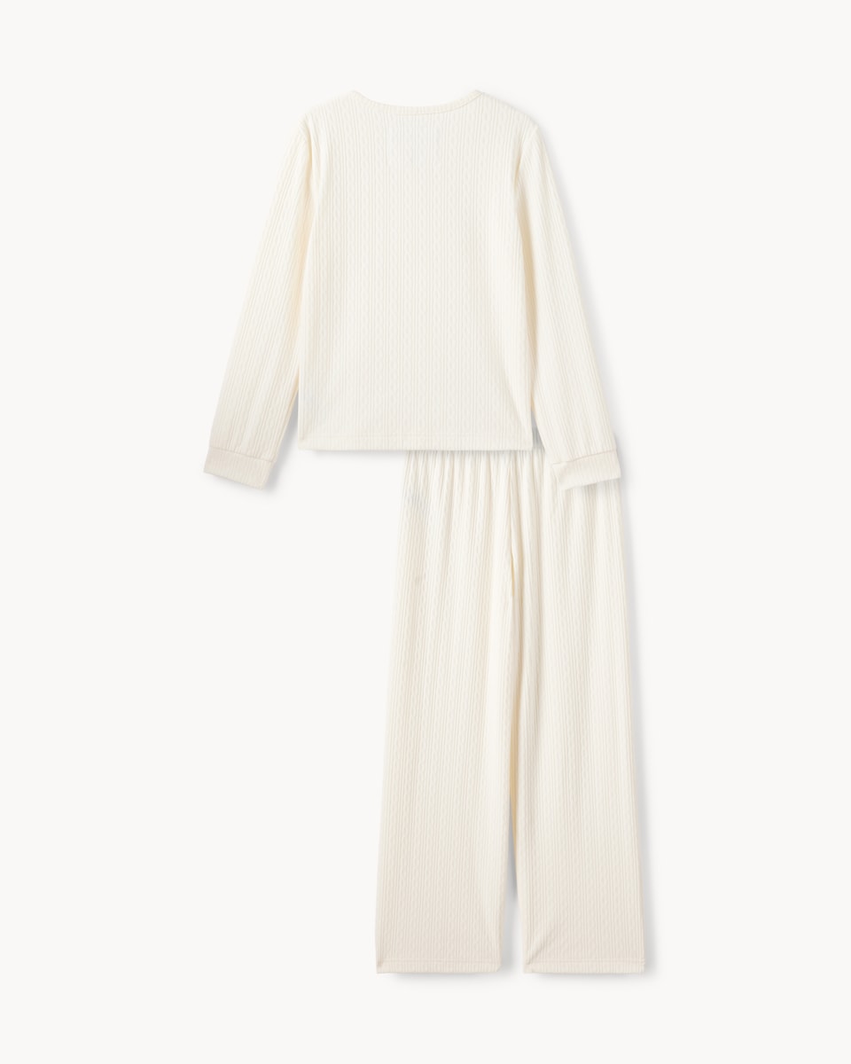 image 1 of F&F Girls Textured Top and Bottoms Pyjama Set in Cream