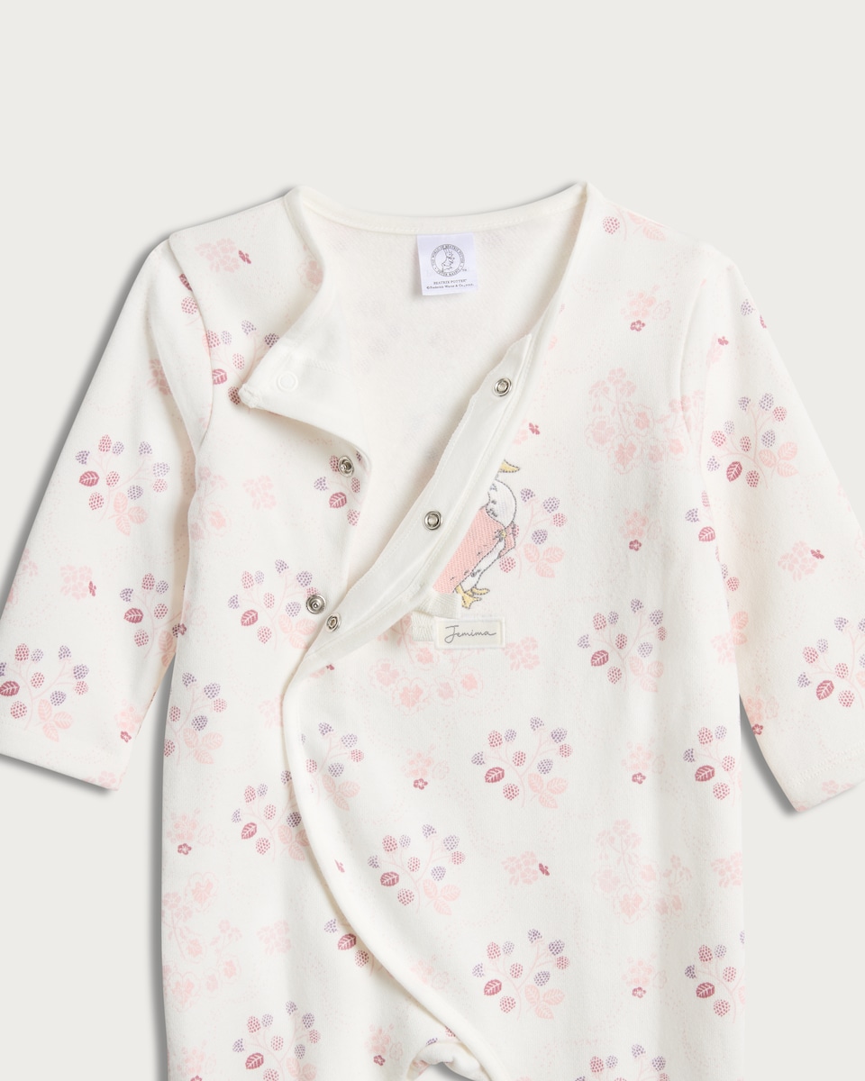 image 1 of Petter Rabbit Jemima Puddle-Duck Fleece Lined Sleepsuit in White