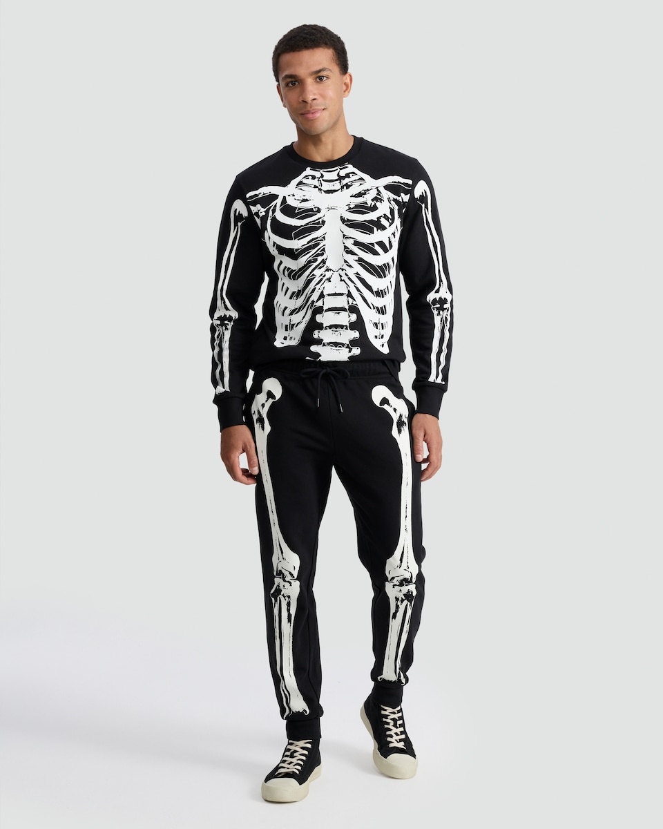 image 1 of F&F Cotton Rich Skeleton Print Cuffed Co-ord Joggers in Black