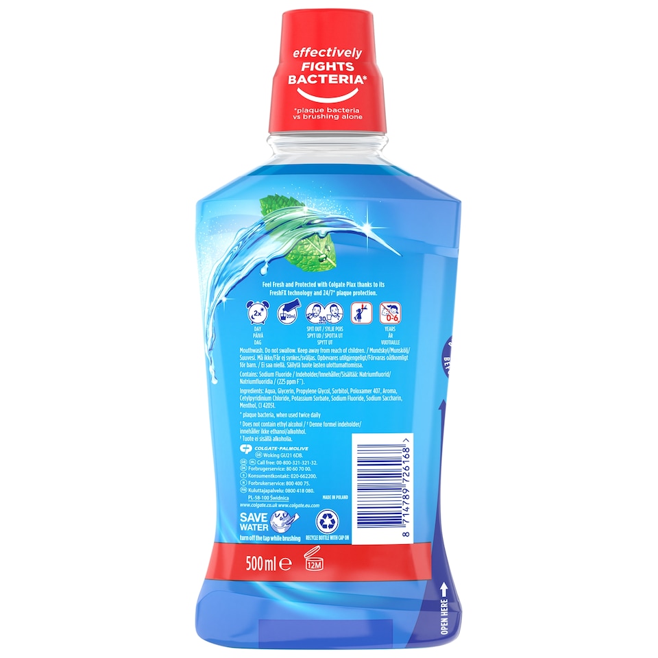 image 1 of Colgate Plax Cool Mint Mouthwash Alcohol Free 500ml