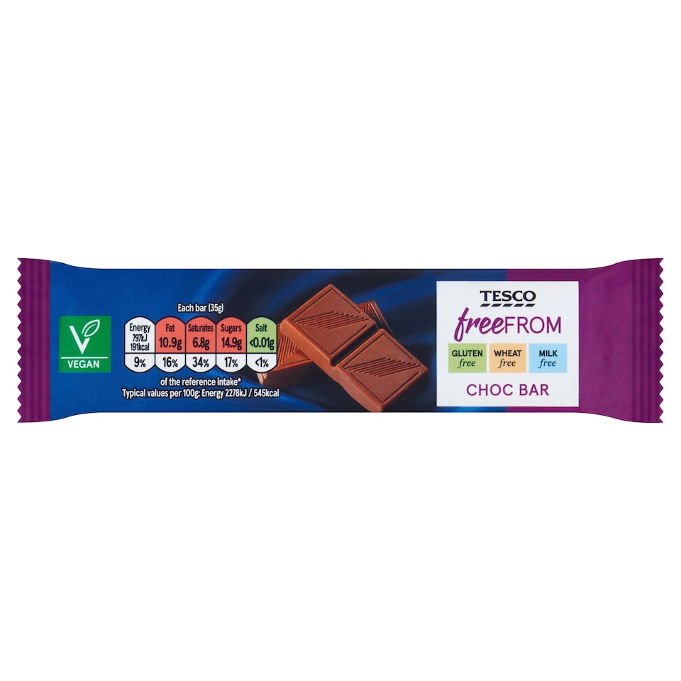 Tesco Free From Chocolate Bar 35G