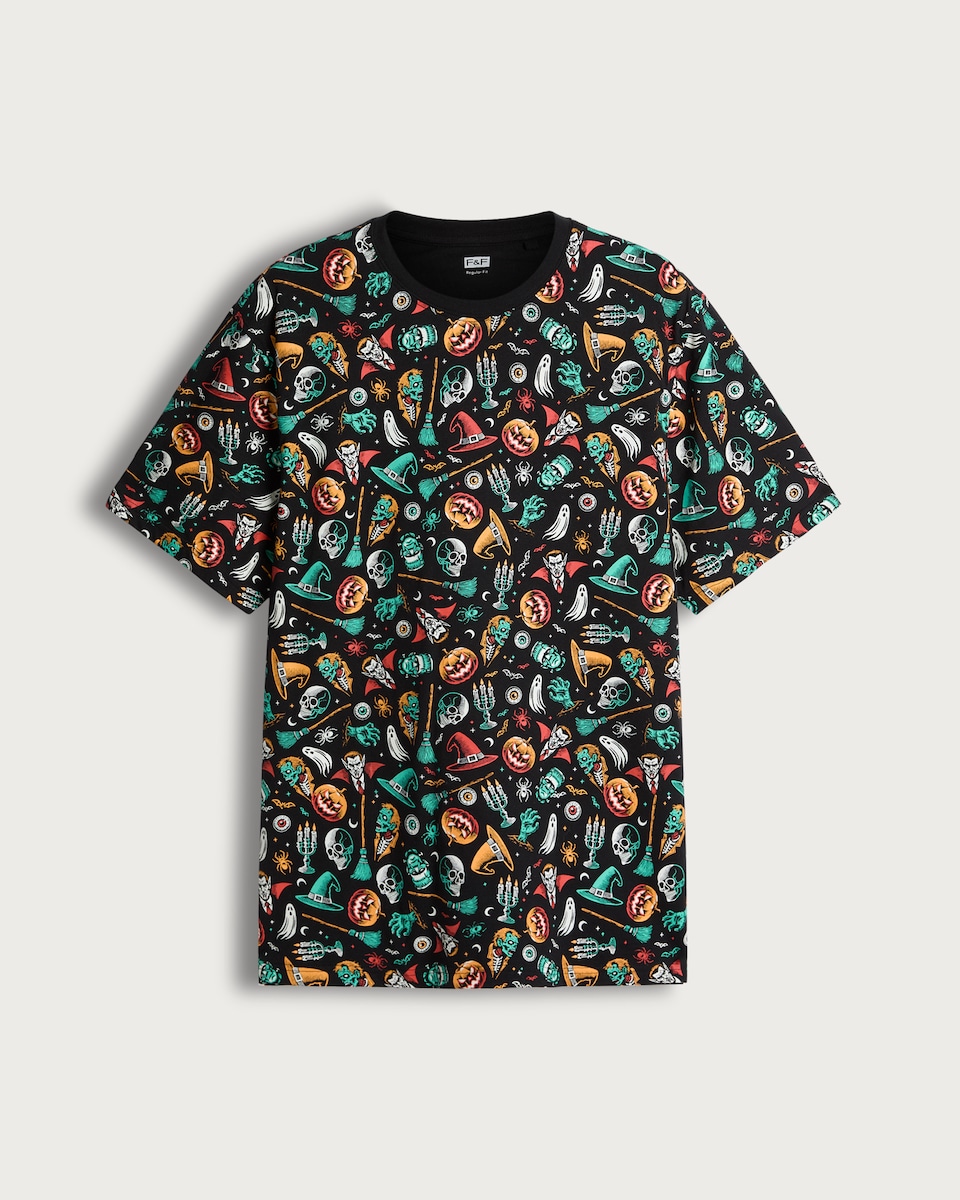 F&F Pure Cotton Halloween Print Short Sleeved T-Shirt in Black